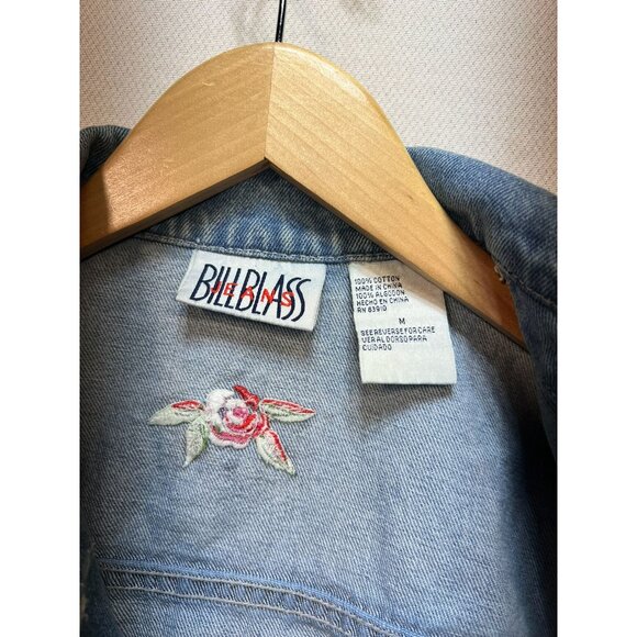 Bill Blass Women's Embroidered Jeans Vest Stretch Denim Size M Blue Sleeveless - Picture 3 of 11